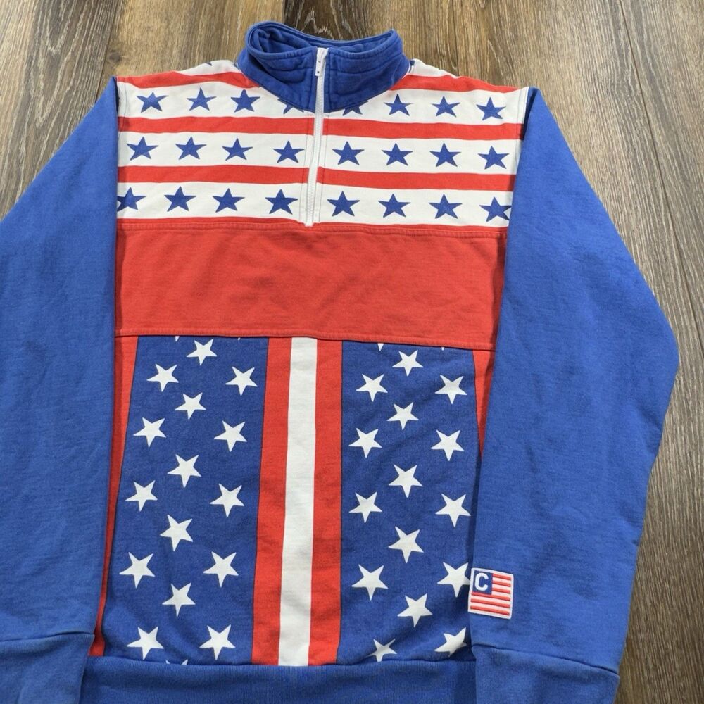 Chubbies USA Flag Sweatshirt Mens L 100% Cotton Made In USA Patriotic 1/4 Zip